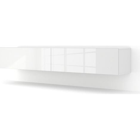 Meuble TV Mural blanc brillant 180x40x30 cm Bingo meuble Hi-fi sideboeard commode à suspendre (1/4)