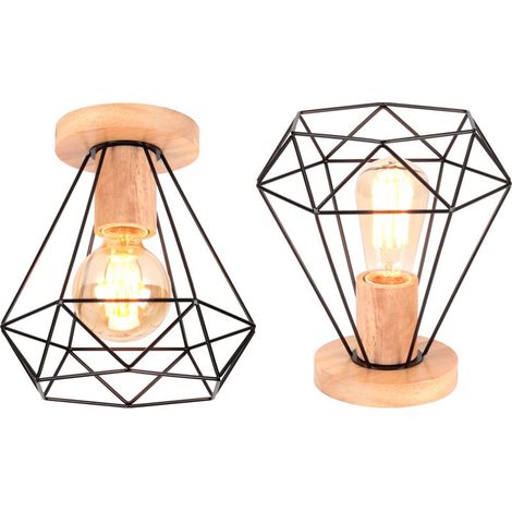 (2X) Plafonniers Modernes Luminaire Plafonnier En Bois Et Métal Lampe De Plafond Rétro Plafonniers D'Intérieur Noir Pour Chambre À Coucher Cuisine (1/5)