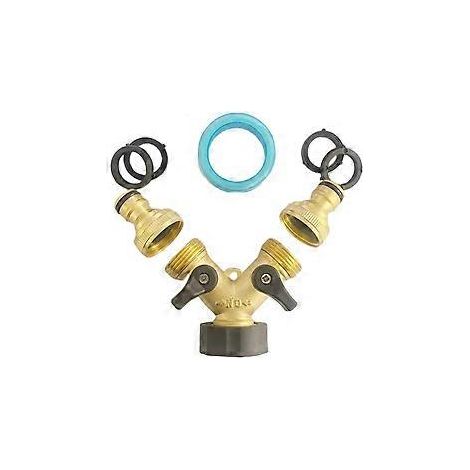 Doppelwaschmaschinenarmatur, 2-Wege-Y-Verteiler, 3/4"- und 1/2"-Gartenschlauchadapter aus Messing, Y-Verbinder mit 2 Schlauchverteilern zum Anschluss von 2 Geräten