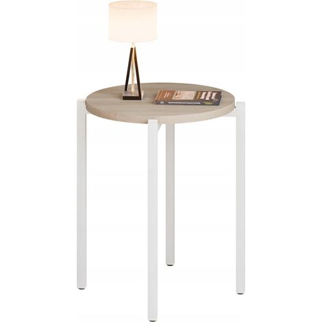 Table de chevet ronde style loft 35 x 35 x 46 cm, métal blanc (1/5)