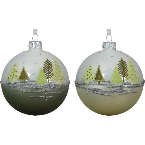 Pallina per albero di Natale, rotonda, in vetro, decorata, 8 cm, 1 pezzo