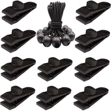 Lot de 20 clips de bâche robustes – Pinces de tente à vis pour bâche avec boule élastique pour auvent, auvents, pergola, couvertures en toile, camping en plein air, piscine.
