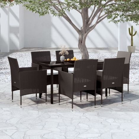 vidaXL Set da Pranzo da Giardino 7 pz con Cuscini Nero (1/5)
