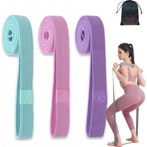 Fasce elastiche lunghe in tessuto, ideali per allenamento, Pilates e fitness. Set di 3 fasce antiscivolo per sport, ginnastica e allenamento della forza. Perfette per il rafforzamento muscolare e lo s
