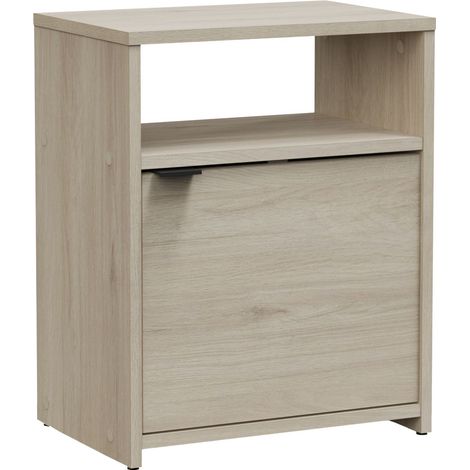 Mesita de Noche Nano de Dormitorio Estilo Natural en Color Roble Kronberg con 1 Puerta y 1 Estante 41x51x28 cm