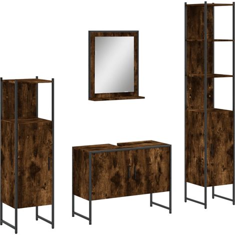 Maison Exclusive - 4-tlg. Badmöbel-Set Räuchereiche Holzwerkstoff