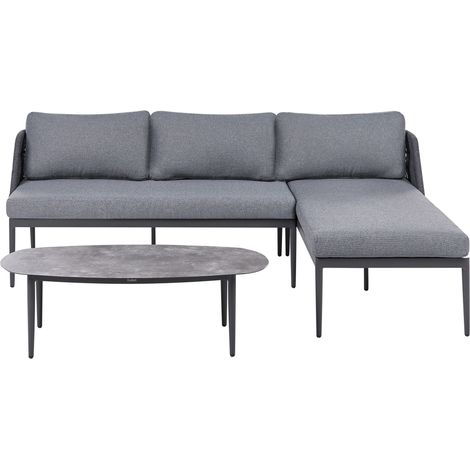 3 Seater Lounge Set Grey Left Hand Fabric Aluminium Frame Corner Sofa and Coffee Table Stylish Garden Furniture Patio LEFFE (1/5)