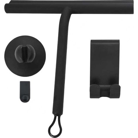Raclette à vitre avec crochet de suspension, raclette de douche, raclette antidérapante pour fenêtre de douche (21 cm, noire)