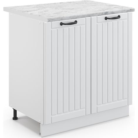 Armario bajo para fregadero Fame-Line, Blanco casa de campo, 80 cm con estante, ET Mármol, Vicco (1/5)