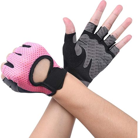 Gants de fitness roses taille M en microfibre avec silicone antidérapant pour femme haltérophilie et sport protection et style