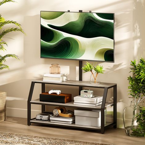 HOMCOM Meuble TV avec Support pour Écran Jusqu'à 72 Pouces, 2 Étagères Ouvertes, 110x43x150 cm Gris