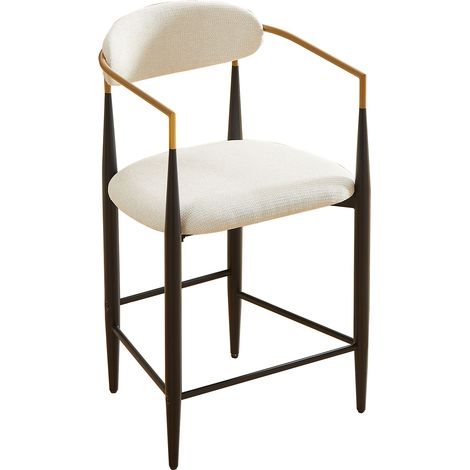 ELVMI Set di 2 Sgabelli da Bar con Braccioli, Schienali e Piedini Regolabili, Metallo e Tessuto, Nero, Oro e Beige (1/5)