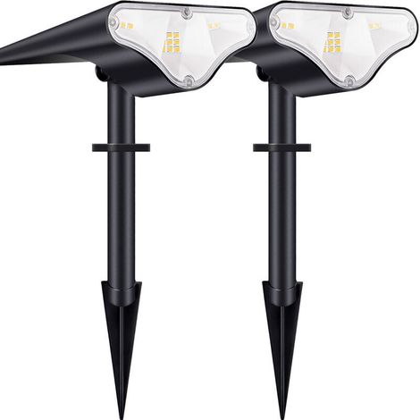 Focos solares para exteriores, luces solares LED impermeables IP66, foco solar ajustable de 650 lúmenes, luz cálida para jardín, patio, entrada de vehículos, camino, paquete de 2