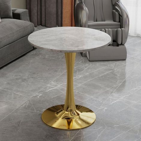Table à manger - SOGEU - Plateau rond effet marbre gris - Cadre doré - 2 à 4 personnes - Hauteur 72 cm (1/5)