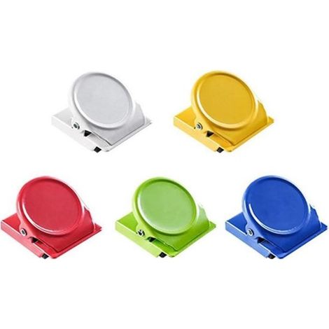 Set di 5 clip magnetiche, gancio magnetico per frigorifero, clip di montaggio, clip per appunti, per supporto per foto, rosso, giallo, bianco, verde, blu scuro (1/5)