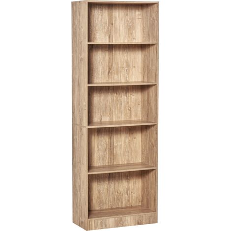 Bibliothèque - HOMCOM - 5 niveaux avec étagères réglables - panneau de particules et MDF - 63 x 29,2 x 176 cm, bois naturel
