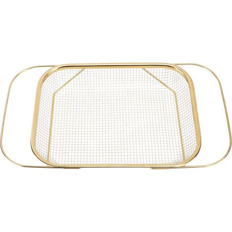 Passoire sur l'évier, panier en acier inoxydable pour la cuisine avec poignées, maille fine, extensible, rectangulaire, doré. (1/5)