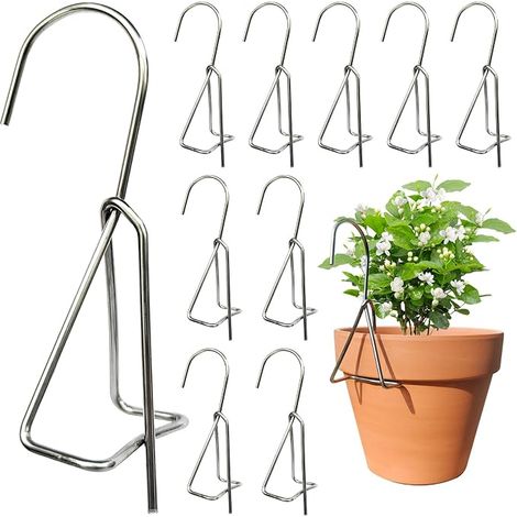 Lot de 10 crochets de suspension pour pots de fleurs en terre cuite, supports de pots de fleurs pour pots en argile, robustes et épais en (1/5)