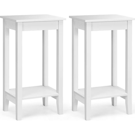 COSTWAY Table d'Appoint Lot de 2, Bout de Canapé 2 Niveaux avec Pieds en Bois Massif, Design Étroit, Assemblage Facile, pour Salon, Chambre, Couloir, Bureau