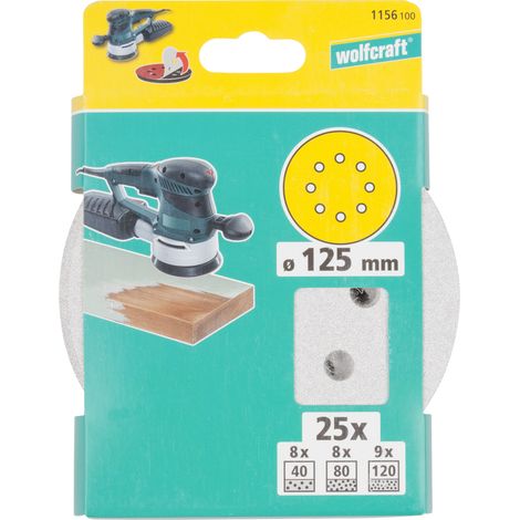 wolfcraft 25 Haft-Schleifscheiben f Farbe/Lack,K40-120,gel.Ø125 (1/2)
