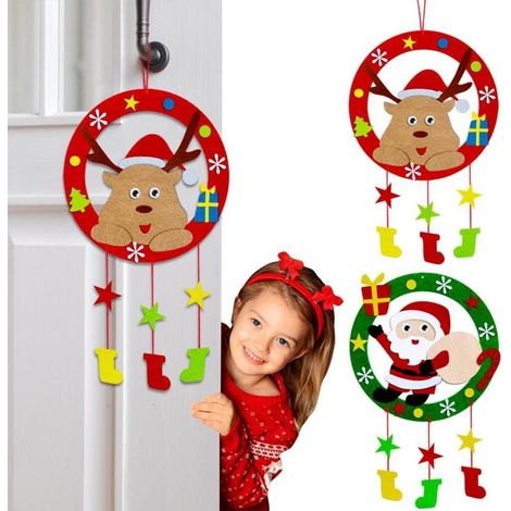 Weihnachts-Bastelset für Kinder: 2 Filzkränze mit Rentier & Weihnachtsmann (1/4)