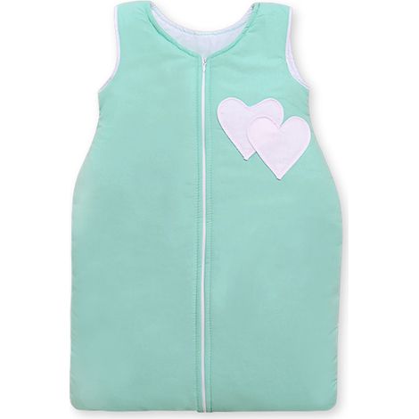Saco de dormir de algodón para niños, talla M, de 6 a 12 meses, TOG 2.5, aislante, para todo el año, con estampado de corazones y menta. (1/4)