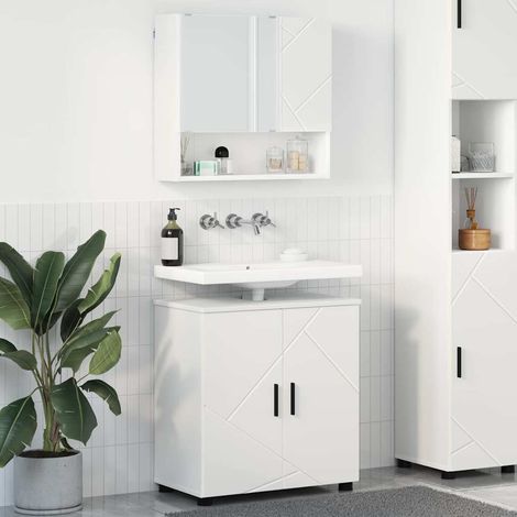 Badezimmermöbel-Set mit Tür 2 pcs Weiß Holzwerkstoff & Metall