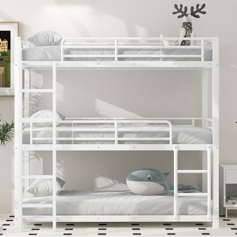 Dreifach-Etagenbett 90x200 cm Weiß aus Metall mit Leiter, Geländern und platzsparendem Design (1/5)