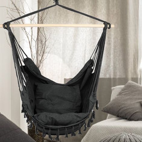 Fauteuil suspendu à pompons noir de style nordique, fauteuil suspendu en toile, fauteuil suspendu pour chambre (1/5)