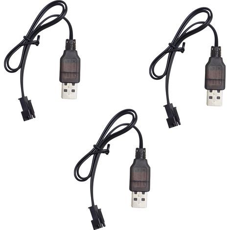CSPARKV 3Pcs 3.7V Câble de Chargeur USB Li avec Prise SM-2P, RC Câble de Chargeur de LiPo Batterie, pour NIMH/NICD Batterie (3S) 3.6V, pour Enfant Jouet Voiture RC Bateau Drone Avions RC (1/5)