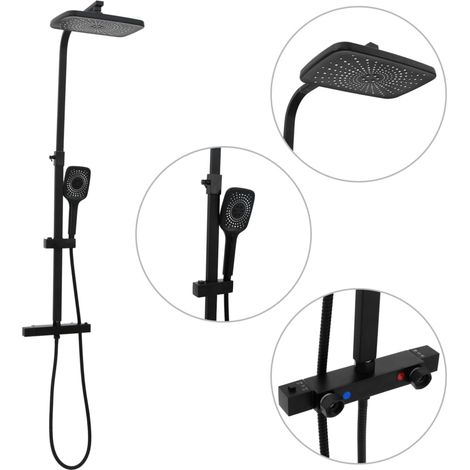 Doppelkopf-Duschset mit Mischbatterie Schlauch Schwarz Messing (1/5)