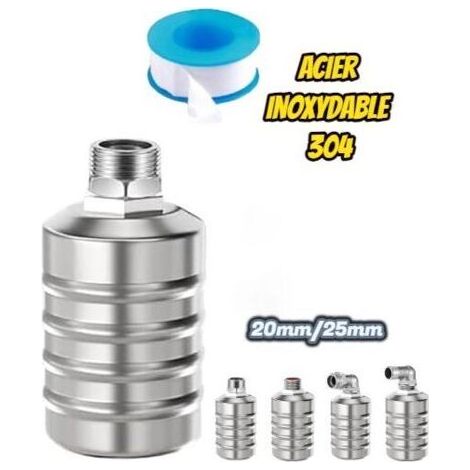 Vanne d'eau, vanne à flotteur de contrôle du niveau de liquide, entièrement automatique en acier inoxydable 304, contrôleur de niveau d'eau de vanne (25 mm, entrée d'eau latérale) (1/4)