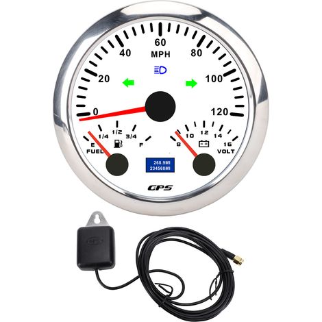 Ortviai Compteur de vitesse GPS 3-en-1 85 mm avec voltmètre et jauge de carburant, 120 mph, rétroéclairage 7 couleurs, modèle CX8308 (1/5)