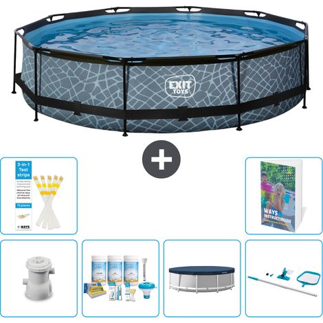 Exit Pool Rund - Steinoptik - 360x76 cm - 7-teilig S336