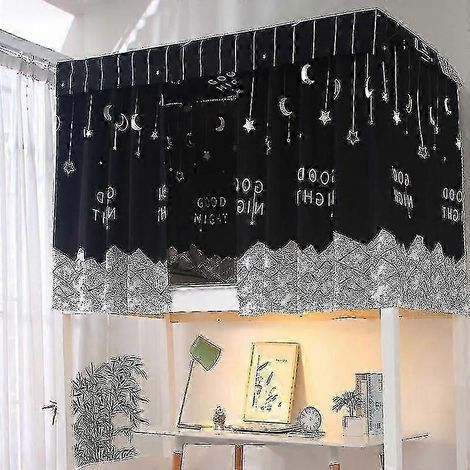 Rideau de lit imprimé pour dortoir avec corde et fermoir, tissu d'ombrage pour lit simple d'université pour 4/4,5 pouces (1,15 m, Black Mountain Moon) (1/5)