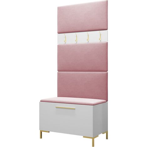 Conjunto para recibidor Nomal III, Blanco, 196x84x46cm, Tapiz, Aglomerado laminado, Montada en la pared, Colocada