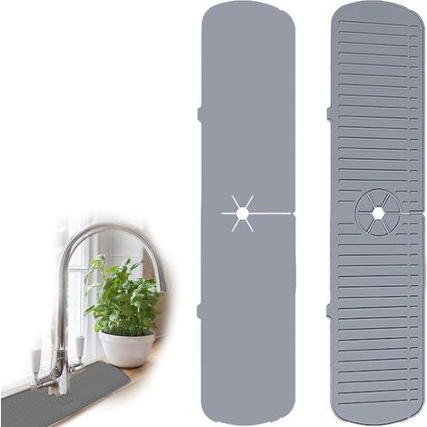 Tapis de robinet, tapis de robinet en silicone, protection contre les éclaboussures d'évier de cuisine (gris) (1/4)