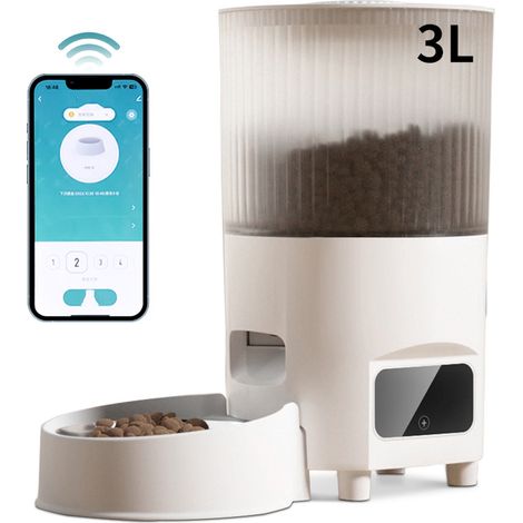 Distributeur automatique intelligent de nourriture pour animaux de compagnie avec caméra, capacité de 3 litres, télécommande, grande capacité, 1 bol. (1/2)