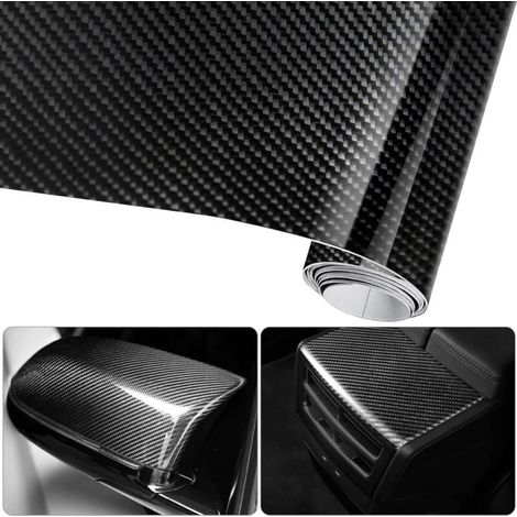 (2pcs)6D Film Autocollant Étanche de Voiture Adhésif Vinyle en Fibre de Carbone 1.57M x 0.3M Imperméable Antiadhésive pour Voiture,Ordinateur,Coque de Smartphone,Moto,Véhicule-Noir