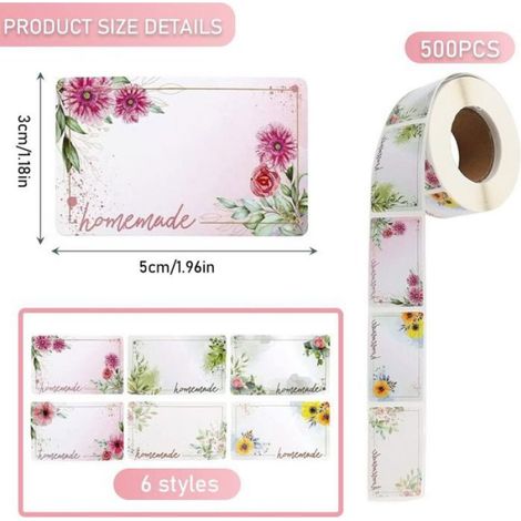 Étiquettes À Confiture - 500 Pièces - Diamètre 8,5 Cm - Papier Couché - 6 Motifs Fleurs - Pour Pots Bocaux Et Bouteilles (1/5)