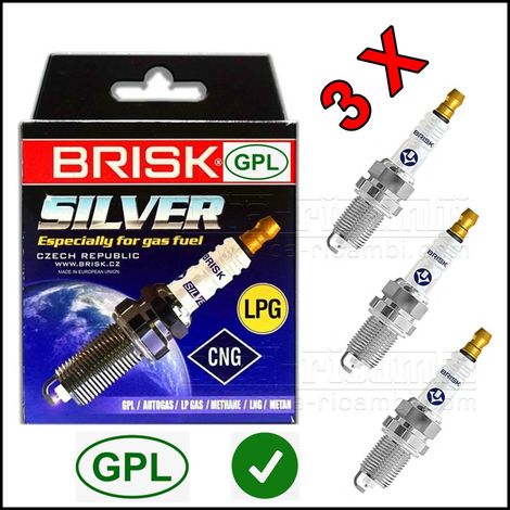 Candela kit 3 candele gpl metano brisk silver dor15ys-1 volkswagen polo 3 (9n)