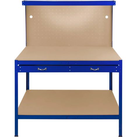Workbench with Pegboard, Drawer & Light – Blue