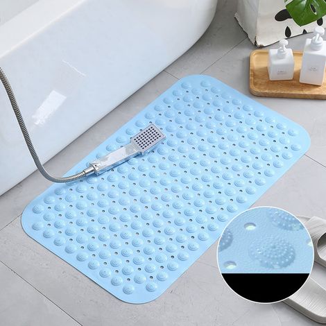 Tapis de bain antidérapant avec ventouses PVC pour douche et baignoire, couleur bleu ciel, dimensions 35 x 70 cm (1/5)