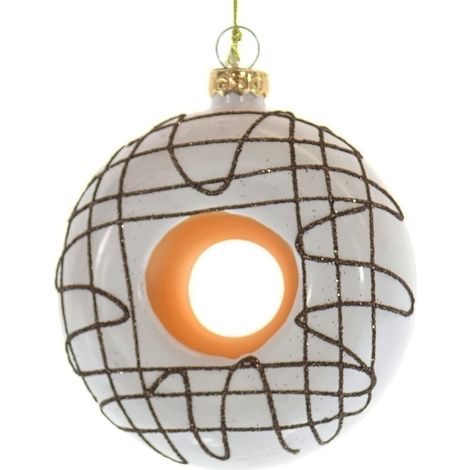 Decoris® Weihnachtsanhänger American Style Donut Weiß Liniendekor Ø 9 cm - Glas