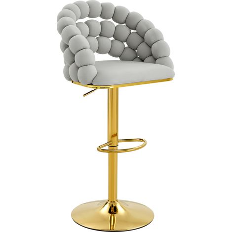 Set de 2 taburetes de bar de terciopelo gris claro con base dorada regulable (1/5)