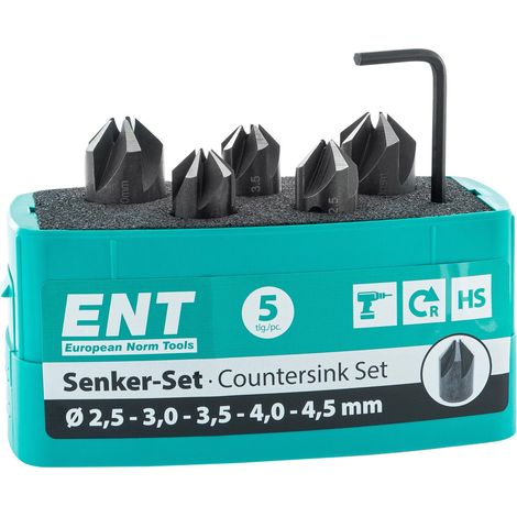 ENT Kegelsenker Set für Holz & Kunststoff HSS-G 90 Grad ø 2,5/3/3,5/4/4,5mm 5-teilig