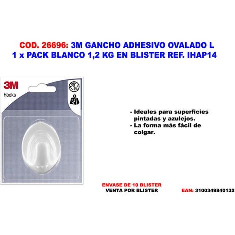 3M Gancio Adesivo Forma Ovale, Bianco, L