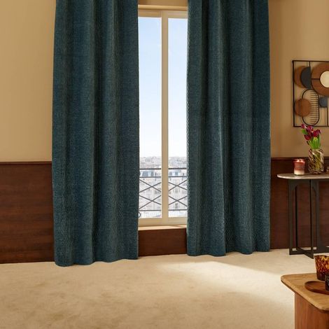 Rideau Chenille à Œillets "Fran" 140x260cm Bleu Egéen (1/5)