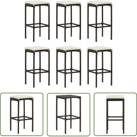 The Living Store Barhocker mit Kissen 6 Stk. Braun Poly Rattan - Barhocker - Gartenmöbeln - Esszimmerstühle - Outdoor Möbel - Bistrostühle (1/5)