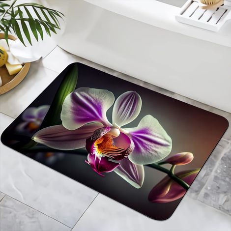 Tapis de bain antidérapant 40 x 60 cm - Lavable - Séchage rapide - Pour douche, baignoire, décoration WC (fleurs 3) (1/5)